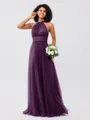 A-Line/Princess Tulle Ruched Halter Sleeveless Floor-Length Bridesmaid Dresses