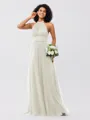 A-Line/Princess Tulle Ruched Halter Sleeveless Floor-Length Bridesmaid Dresses