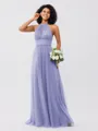 A-Line/Princess Tulle Ruched Halter Sleeveless Floor-Length Bridesmaid Dresses