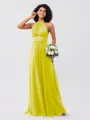 A-Line/Princess Tulle Ruched Halter Sleeveless Floor-Length Bridesmaid Dresses