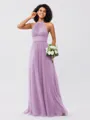 A-Line/Princess Tulle Ruched Halter Sleeveless Floor-Length Bridesmaid Dresses