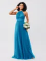 A-Line/Princess Tulle Ruched Halter Sleeveless Floor-Length Bridesmaid Dresses