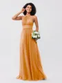 A-Line/Princess Tulle Ruched Halter Sleeveless Floor-Length Bridesmaid Dresses