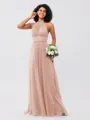 A-Line/Princess Tulle Ruched Halter Sleeveless Floor-Length Bridesmaid Dresses