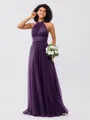 A-Line/Princess Tulle Ruched Halter Sleeveless Floor-Length Bridesmaid Dresses