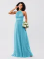 A-Line/Princess Tulle Ruched Halter Sleeveless Floor-Length Bridesmaid Dresses