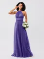A-Line/Princess Tulle Ruched Halter Sleeveless Floor-Length Bridesmaid Dresses
