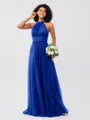 A-Line/Princess Tulle Ruched Halter Sleeveless Floor-Length Bridesmaid Dresses