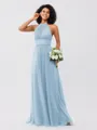 A-Line/Princess Tulle Ruched Halter Sleeveless Floor-Length Bridesmaid Dresses