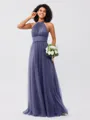 A-Line/Princess Tulle Ruched Halter Sleeveless Floor-Length Bridesmaid Dresses
