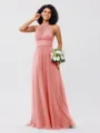 A-Line/Princess Tulle Ruched Halter Sleeveless Floor-Length Bridesmaid Dresses