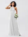 A-Line/Princess Tulle Ruched Halter Sleeveless Floor-Length Bridesmaid Dresses