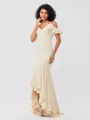 Trumpet/Mermaid Jersey Ruffles V-neck Sleeveless Asymmetrical Bridesmaid Dresses