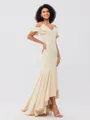 Trumpet/Mermaid Jersey Ruffles V-neck Sleeveless Asymmetrical Bridesmaid Dresses