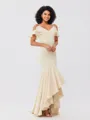 Trumpet/Mermaid Jersey Ruffles V-neck Sleeveless Asymmetrical Bridesmaid Dresses