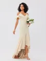 Trumpet/Mermaid Jersey Ruffles V-neck Sleeveless Asymmetrical Bridesmaid Dresses