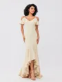 Trumpet/Mermaid Jersey Ruffles V-neck Sleeveless Asymmetrical Bridesmaid Dresses