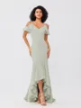 Trumpet/Mermaid Jersey Ruffles V-neck Sleeveless Asymmetrical Bridesmaid Dresses