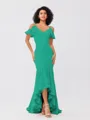 Trumpet/Mermaid Jersey Ruffles V-neck Sleeveless Asymmetrical Bridesmaid Dresses