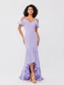 Trumpet/Mermaid Jersey Ruffles V-neck Sleeveless Asymmetrical Bridesmaid Dresses