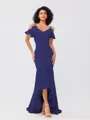 Trumpet/Mermaid Jersey Ruffles V-neck Sleeveless Asymmetrical Bridesmaid Dresses