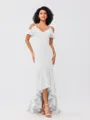 Trumpet/Mermaid Jersey Ruffles V-neck Sleeveless Asymmetrical Bridesmaid Dresses
