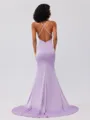 Sheath/Column Charmeuse Ruched Square Sleeveless Sweep/Brush Train Bridesmaid Dresses