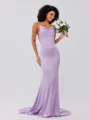 Sheath/Column Charmeuse Ruched Square Sleeveless Sweep/Brush Train Bridesmaid Dresses