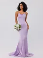 Sheath/Column Charmeuse Ruched Square Sleeveless Sweep/Brush Train Bridesmaid Dresses