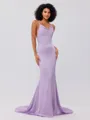 Sheath/Column Charmeuse Ruched Square Sleeveless Sweep/Brush Train Bridesmaid Dresses