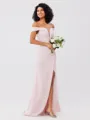 Sheath/Column Stretch Crepe Ruched Off-the-Shoulder Sleeveless Sweep/Brush Train Bridesmaid Dresses