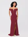 Sheath/Column Stretch Crepe Ruched Off-the-Shoulder Sleeveless Sweep/Brush Train Bridesmaid Dresses