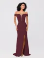 Sheath/Column Stretch Crepe Ruched Off-the-Shoulder Sleeveless Sweep/Brush Train Bridesmaid Dresses