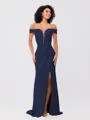 Sheath/Column Stretch Crepe Ruched Off-the-Shoulder Sleeveless Sweep/Brush Train Bridesmaid Dresses