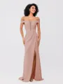 Sheath/Column Stretch Crepe Ruched Off-the-Shoulder Sleeveless Sweep/Brush Train Bridesmaid Dresses