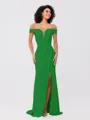 Sheath/Column Stretch Crepe Ruched Off-the-Shoulder Sleeveless Sweep/Brush Train Bridesmaid Dresses