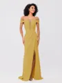 Sheath/Column Stretch Crepe Ruched Off-the-Shoulder Sleeveless Sweep/Brush Train Bridesmaid Dresses