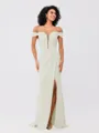 Sheath/Column Stretch Crepe Ruched Off-the-Shoulder Sleeveless Sweep/Brush Train Bridesmaid Dresses