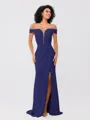 Sheath/Column Stretch Crepe Ruched Off-the-Shoulder Sleeveless Sweep/Brush Train Bridesmaid Dresses