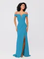 Sheath/Column Stretch Crepe Ruched Off-the-Shoulder Sleeveless Sweep/Brush Train Bridesmaid Dresses
