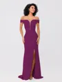 Sheath/Column Stretch Crepe Ruched Off-the-Shoulder Sleeveless Sweep/Brush Train Bridesmaid Dresses