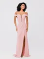Sheath/Column Stretch Crepe Ruched Off-the-Shoulder Sleeveless Sweep/Brush Train Bridesmaid Dresses