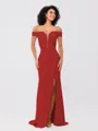 Sheath/Column Stretch Crepe Ruched Off-the-Shoulder Sleeveless Sweep/Brush Train Bridesmaid Dresses