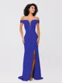 Sheath/Column Stretch Crepe Ruched Off-the-Shoulder Sleeveless Sweep/Brush Train Bridesmaid Dresses