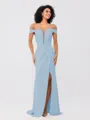 Sheath/Column Stretch Crepe Ruched Off-the-Shoulder Sleeveless Sweep/Brush Train Bridesmaid Dresses