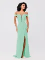 Sheath/Column Stretch Crepe Ruched Off-the-Shoulder Sleeveless Sweep/Brush Train Bridesmaid Dresses
