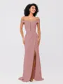 Sheath/Column Stretch Crepe Ruched Off-the-Shoulder Sleeveless Sweep/Brush Train Bridesmaid Dresses