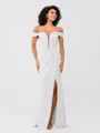 Sheath/Column Stretch Crepe Ruched Off-the-Shoulder Sleeveless Sweep/Brush Train Bridesmaid Dresses