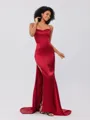 Sheath/Column Silk Like Satin Ruched Square Sleeveless Sweep/Brush Train Bridesmaid Dresses