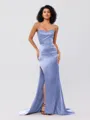 Sheath/Column Silk Like Satin Ruched Square Sleeveless Sweep/Brush Train Bridesmaid Dresses